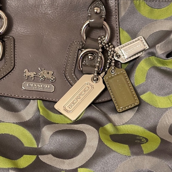 COACH Sabrina Signature Gray/Lime Green Op Art Satchel Handbag #D0971-13861 - Picture 13 of 16